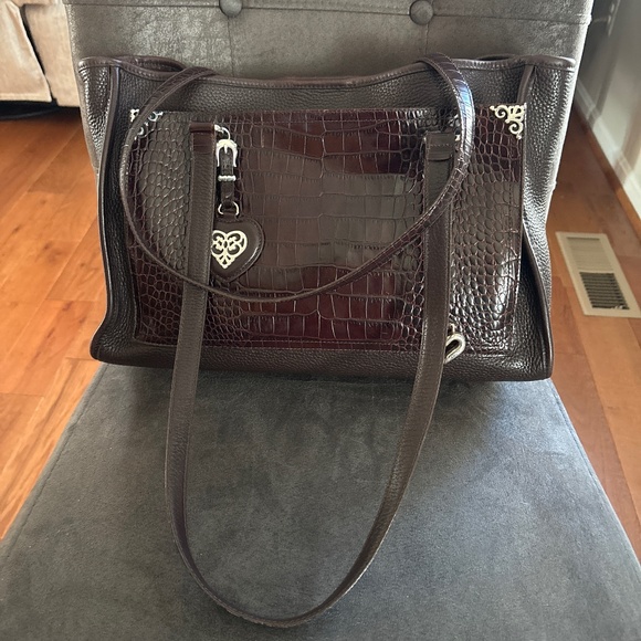 Brighton Leather Shopper Tote Dark Brown Shoulder  Weekender Laptop 528469 - Picture 1 of 7